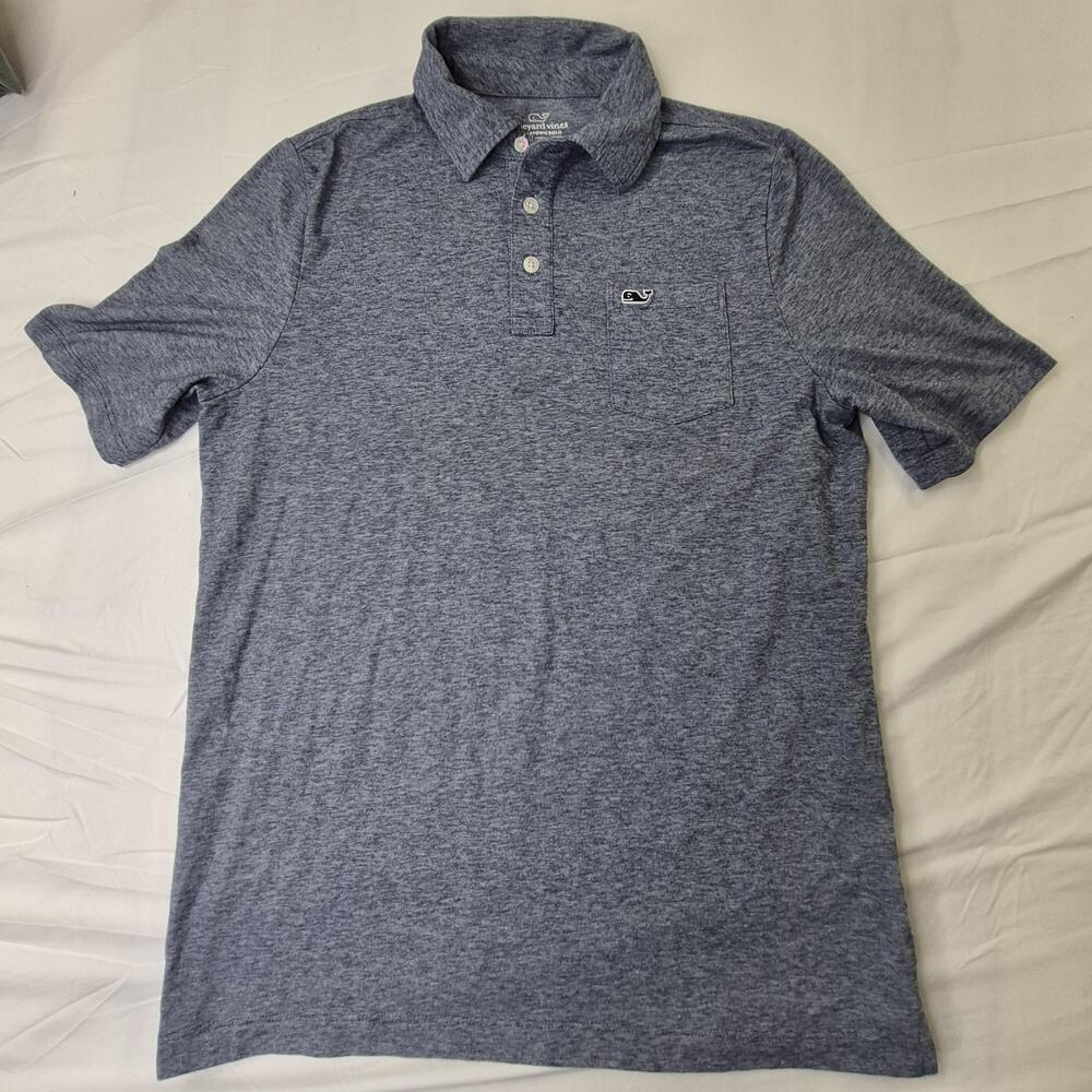 Vineyard Vines Edgartown Polo Shirt Mens XL Blue Heather Pocket Stretch Golf